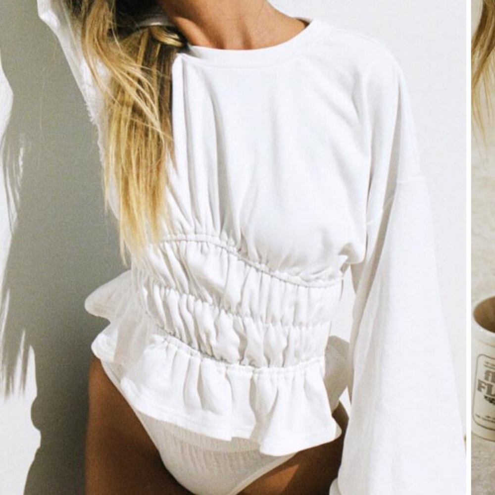 Sabo Skirt Ivory Ruched Crew Neck Sweater